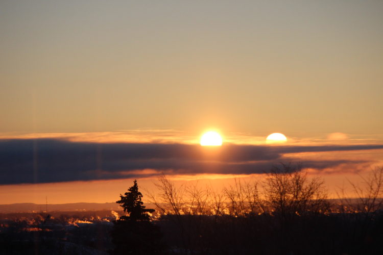 First Sun rise of 2018 Two suns rising SkySpy Photos